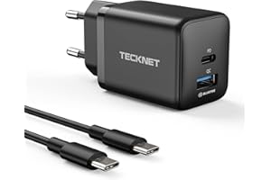 TECKNET Ładowarka USB C 45W 2 porty PD 3.0 GaN Szybka ładowarka z Kabel 1.5M USB-C do USB-C kompatybilny z iPhone 13/14/12/11/Pro/mini, Galaxy S21 Ultra/S21/S20, iPad Air/mini/Pro itp (Czarny)
