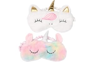 FUYOAL 2 PCS Eye Mask for Sleeping Kids, Unicorn Kids Sleeping Mask Cute 3D Animal Eye Masks Plush Sleep Mask Girls Cartoon Blindfold Eyeshade Travel Eye Cover for Girls Adult Children Style 1