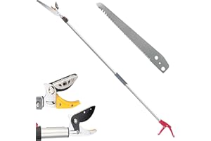 Fishtec - Sécateur de Jardin Télescopique Extensible 1,37 à 2,2 m + Scie Elagage Arboricole - Ebrancheur - Taille et Coupe Branches - Lame Acier + Enclume de Préhension