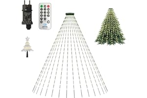DANGZW Guirlande Lumineuse Sapin de Noel avec Anneau et Étoile de Sommet: 350 LEDs 2M x 10 Fils pour Arbres de 1,5 à 2,5M, 8 Modes Décorations de Noël Lumières Étanches IP65 Extérieur/Intérieur - Blanc Chaud
