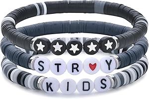 SOSAYI Lot de 3 bracelets Stray SKZ unisexes Kpop avec autocollant 3D 1Stray et 2 cartes photo Stray - Article de fan - Cadeau pour Stay