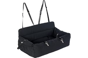 Dog Car Seat for Medium Large or 2 Small Dogs - Pet Travel Safety Bed, Detachable Washable, Non-Slip Soft Warm Booster for Backseat, Fits Up to 60 Lbs - Black