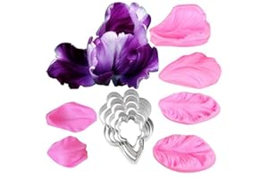 VALINK Pétalo de la Flor Veinier Silicona Moldes Acero Inoxidable Fondant Cortador Juego, Decoración Tartas Toosl Galletas para Hornear, Fuente Horno Sugarcract Chocolate Pasta Goma - Iris Juego