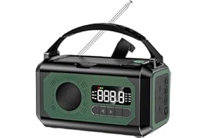 FDIT Radio Météo d'urgence 12 000 MAh, Radio Météo d'urgence Portable, Radio Solaire, Radio Météo à Manivelle avec Lampe de Poche, Lampe de Lecture LED pour Le Camping (Vert foncé)