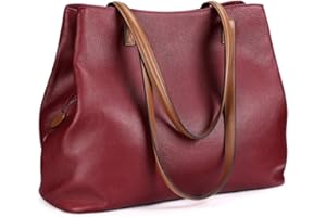 S-ZONE Borsa a tracolla da donna in vera pelle morbida, grande capacità, adatta per computer portatili da 13"