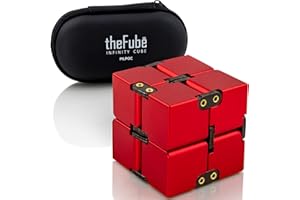 PILPOC theFube Infinity Cube Fidget Desk Toy - Premium Quality Aluminum Infinite Magic Cube with Exclusive Case, Sturdy, Heavy, Relieve Stress and Anxiety, for ADD, ADHD, OCD (Red)