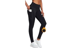 IUGA Women's Winter Thermal Leggings with Pockets, High Waisted, Fleece Lined, Grey