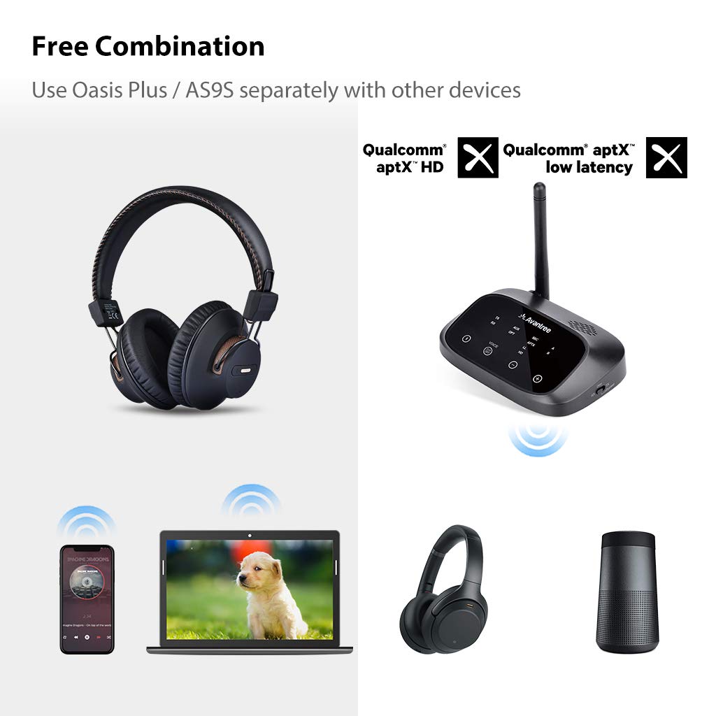 2019-Avantree-HT5009-Largo-Alcance-Auriculares-Inalmbricos-para-TV-con-Transmisor-Bluetooth-ptico-RCA-AUX-para-Ver-la-TV-con-Auriculares-y-Altavoces-con-Cable-Simultneamente-40-Hrs-Batera