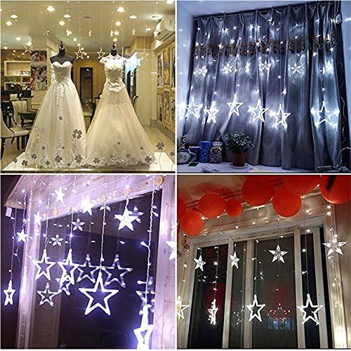 Star Fairy Curtain Light,2M Starry Window String Lights with 12 Stars 138 Leds and 8 Flashing Modes Power Plug Connectable Waterproof IP65 for Home Christmas Wedding Party Patio Lawn Garden Decor (Cool White)
