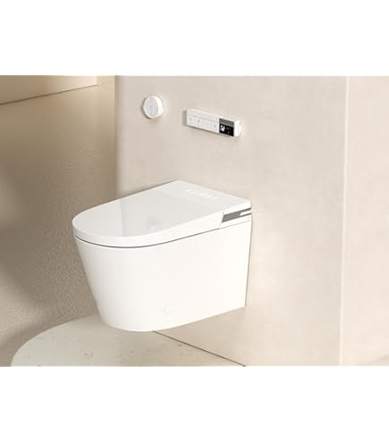 MEJE # T010Q - Smart Wandtoilette, integriertes Smart WC, beheizbarer Sitz, automatische Spülung, Nachtlicht, integrierter Wassertank, weiß (im Wandhalter enthalten
