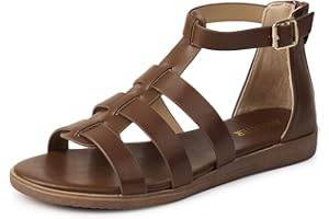 Angbater Ladies Faux Leather Open Toe Sandals Flat Gladiator Summer Sandals