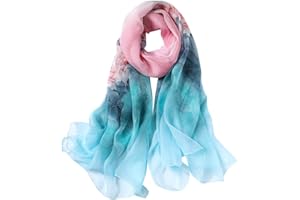 STORY OF SHANGHAI Sciarpa di 100% Seta da Donna Foulard Chiffon con Fantasie Orientale Semi-Trasparente