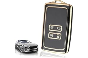 FEXPDL Renault key card case，Renault captur key card case Stylish 4 Buttons Key Fob TPU Golden Edge Smart Key Card Case Shell Holder Compatible with Renault (Black)