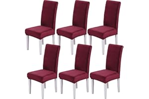 Xundefeng Dining Chair Covers Set of 6 Stretch Slipcovers Elastic Chairs Cover for Kitchen Dining Room Wine Red