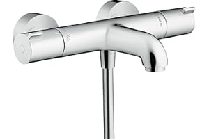 hansgrohe Ecostat 1001 CL - Mitigeur baignoire thermostatique, Robinet de baignoire avec arrêt de sécurité (SafetyStop) à 40°C, Thermostat rond, 2 sorties, Chromé, 13201000