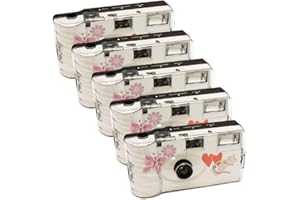 GENERISCH Lot de 5 appareils photo jetables PHOTO PORST 1A avec papillon/appareil photo de mariage/de fête (27 photos chacune, avec flash)