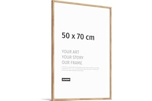 JUNOMI® Cornice portafoto di alta qualità, 50 x 70 cm, in vero legno di quercia, 50 x 70 cm, con vetro acrilico infrangibile, cornice in vero legno