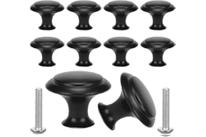 profiwoab Pack of 10 Door knob Black Cupboard knobs Metal Black Drawer knobs Round