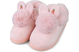 IONOKO Chaussons Fille Lapin Mignon Épaississement en Peluche Chaud Intérieur Doux Pantoufles Antidérapant Accueil Slippers