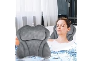 Purpledi Badewannenkissen,Badekissen als Nacken & Nackenkissen Badewanne, mit 4D-Air-Mesh-Technologie,Nacken und Rücken in der Badewanne mit 6 Saugnäpfen, Badewannen kopfstütze für Home Spa (Grey)