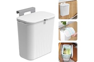 Accmuzzy Kitchen Bin, Under Kitchen Counter Bins with Lid,9L Food Waste Caddy Rubbish Dustbin Wall Mounted for Under Sink,Cupboard Door,Kitchen Cabinet,Camping,Bathroom,Bedroom (White)