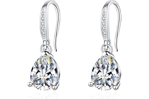 HEEYA Sterling Silver Drop Earrings for Women Girls, Dangle Earrings with Cubic Zirconia, Hypoallergenic Round/Leaf/Daisy/Oval/Drop/Square Shape Earrings, Birthday Jewellery Presents with Box