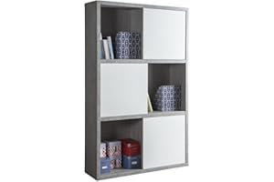 COMPOSAD | Libreria Alta della Linea PRATICO con 3 Ante Scorrevoli, Libreria Moderna Scaffale, (LxAxP) 120x195x35,60 cm, Cemento e Bianco Laccato, Soggiorno, Ufficio, Studio, Made in Italy
