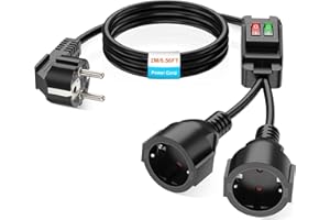 HITRENDS Rallonge avec contact de mise à la terre pour usage extérieur avec interrupteur, pour prises de courant IP44, pour usage domestique, bureau et extérieur, réseau 2 x 1,5 mm², max. 250 V/16 A, noir, 2