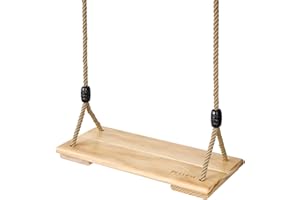 PELLOR Columpio Infantil, Columpio de Madera para Exterior e Interior Asiento de Madera Pino con Cuerda Regulables para Niños y Adultos,Ideal para Patio Jardin Beige