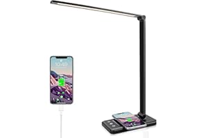 A3A ACADGQ Lampa biurkowa LED z indukcyjną bezprzewodową ładowarką ACADGQ, USB, 5 kolorów, 5 poziomów jasności, możliwość ściemniania, timer samochodowy 30/60 min, lampa biurowa, czarna