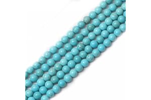PRETTME 60-65pcs Turquoise Beads 6mm Gemstone Beads Blue Round Natural Stone Beads Loose Beads Smooth for DIY Bracelet Necklace Jewellery Making, 1 Strand 15.5"