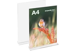 Swavitie 2 Pezzi A4 Espositore da Tavolo Dritto in Acrilico Display da tavolo A4 Trasparente Porta Avvisi da Tavolo A4 a Forma di T Supporto per Espositore A4 Porta Menu per Poster Foto Ristoranti