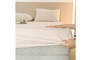 Michorinee Drap Housse en Polaire 140x200 Bonnet 30 cm Blanc Crème - Toucher Cachemire - Drap de lit Flanelle Microfibre Super Chaud pour Matelas Épais