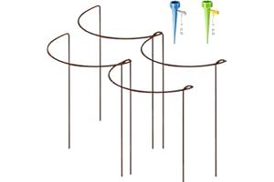 KAZITOO 4 Stück 35cm rostige Bogen-Pflanzenstützpfähle, natürliche Rost Halbrunde Blume Unterstützung mit 2 Selbst Bewässerung Spikes, rostige Vernetzung Garten Grenze für Pfingstrosen Hortensie