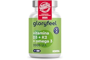 GLORYFEEL Vitamina D3 + K2 + Omega 3, 90 Capsule Softgel, Eletto PRODOTTO DELL'ANNO 2025, 2000UI Vitamin D, 100 µg Vitamina K (K2VITAL® di Kappa), 1000mg Olio di Pesce 400mg EPA e 300mg DHA