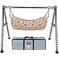 NEW PRIMA HUB Cradle, Swing, Ghodiyu, Palna, Jhula for New Born Baby Boy and Girl Easy to Assemble, Portable, Lightweight, Stainless Steel, Noise Free Hanging, Strong and Safe Folding (Round Black)
