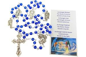 WESTMON WORKS St Michael and the Archangels Rosary Glass Beads Metal Crucifix and Center with Prayer Card