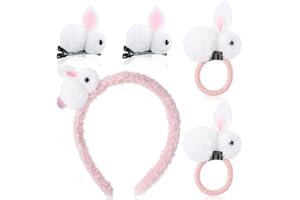 XINNUN 5 Pcs Easter Bunny Hair Accessories 1 Pcs Bunny Headband 2 Pcs Plush Bunny Hair Clips 2 Pcs Bunny Hair Ties Cosplay Dress up Accessories Easter Hair Decorations for Little Girls Baby Toddler Kids