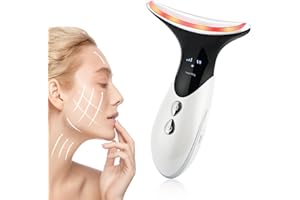 LIARTY Masajeador de Belleza Cuello Facial con Calefacción, Cuello Antiarrugas Masajeador de Belleza con Terapia LED de 3 colores para Anti-envejecimiento (prima en blanco y negro)
