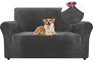 ‎YSTYLE Ystyle Samt Sofabezug 2 Sitzer, Stretch Sofa Überzug, Sofaschoner rutschfest, Elastischer Couch Überzug, Sofa Cover Mit Armlehnen, Couchüberzüge Sofaschutz Katze Couch Überwurf, Grau