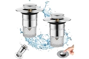 FENGQ 2 sztuki zatyczek do umywalki, uniwersalne sitko odpływowe typu pop-up, korek odpływowy z sitkiem na włosy, do odpływu 34-40 mm, korek do wanny, umywalka nasadowa