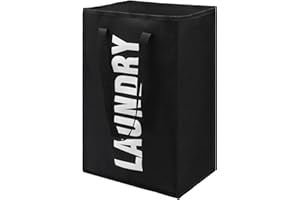 Maxsilan 50L Laundry Basket with Extended Handle, Collapisable Laundry Bag, Foldable Laundry Hamper, Folding Washing Storage Bin, Black