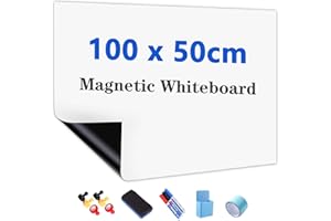 ‎JOMUSAGA JOMUSAGA Whiteboard Film, 100 x 50 cm, Magnetic Self-Adhesive Whiteboard Film, Whiteboard Sticker, DIY, Includes Marker, Sponge and Magnets, for School, Office and Home