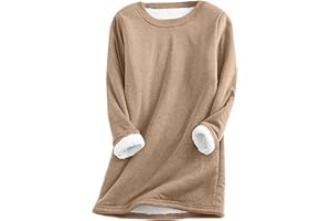 EMATOP Thermo Pullover Damen Fleece Warm Sweatshirt ohne Kapuze Oberteil Shirts Casual Lose Unterhemd Einfarbig Rundhals Langarmshirt Herbst Winter Baumwolle Longpullover Weich Bequem Outwear