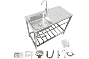 FACCIONEERZ Évier De Cuisine Commercial À Une Seule Cuvette Avec Étagères De Rangement Évier De Bassin Autonome Avec Robinet Evier Pour Garage Avec Établi Pour Hôtel Restaurant Bar Garage Blanchisserie ( Size : 2