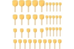 YWCHOSHE 40 Piezas Pincel de Esponja, Cepillo de Espuma de Pintura Redondo con Mango de Madera, para Adultos Niños Pintura Artesanía Bricolaje, 4 Tamaños