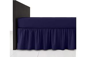 AmigoZone - Lenzuolo con mantovana giroletto con volant, in policotone, tinta unita (blu scuro, singolo)