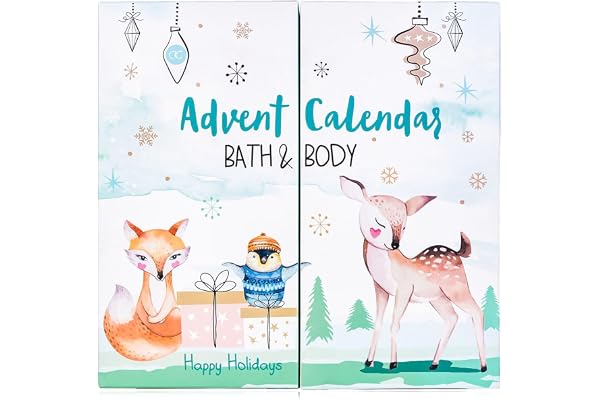Accentra Calendrier de l'Avent Joyeuses Fêtes 2025 pour les filles avec 24 produits de bain, soins du corps et accessoires pour un temps de l'Avent varié et cocooning