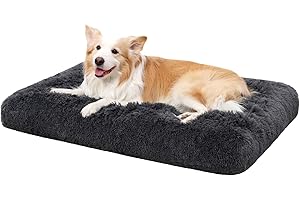 Favodormir Hundebett Grosse Hunde Waschbar, Langer Plüsch, rutschfeste Unterseite, Flauschig Hundekissen Hundematte für große, mittelgroße Hunde, Maschinenwaschbar Hundekorb, Dunkelgrau 90x60cm