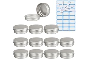 ZEOABSY 10 Piezas Tarros de Aluminio con Tapa Rosca 60ml, Plata Tarros de Aluminio Vacíos Redondo para Contenedor De Cosméticos Cremas Caja de almacenaje con 5 Espátula y 1 Etiqueta